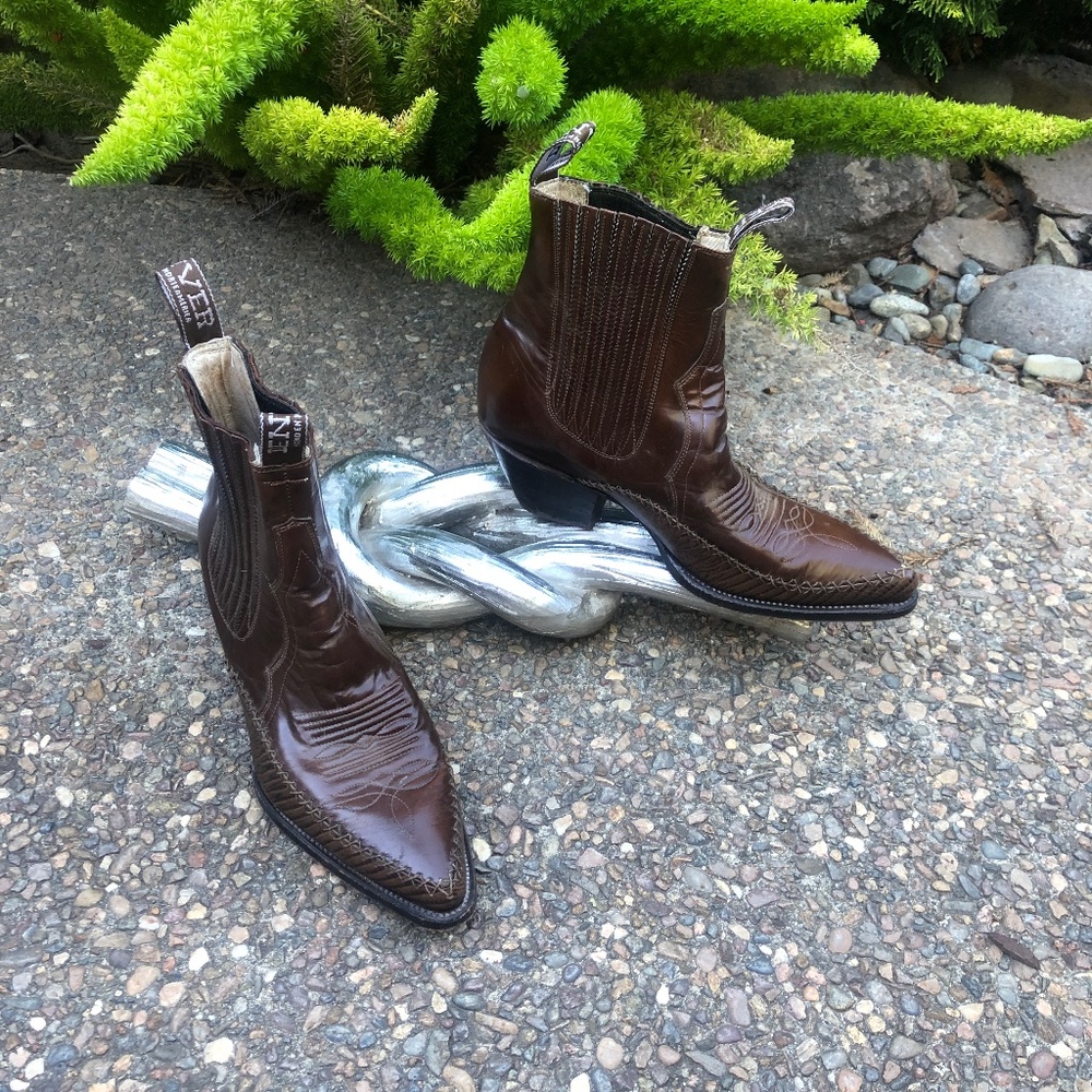 Denver Mens Vintage Brown Leather Western Cowboy Ankle Boots Size 9